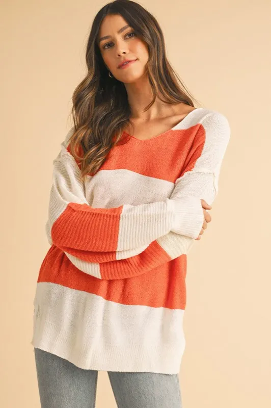 Colorblock V Neck Side Slits Sweater sold by Charming Charlie