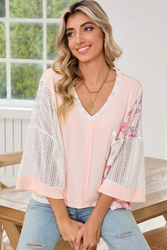 Floral Crochet Patchwork Batwing Sleeve Blouse sold by Charming Charlie