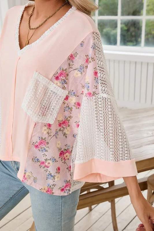 Floral Crochet Patchwork Batwing Sleeve Blouse sold by Charming Charlie product image thumbnail 2