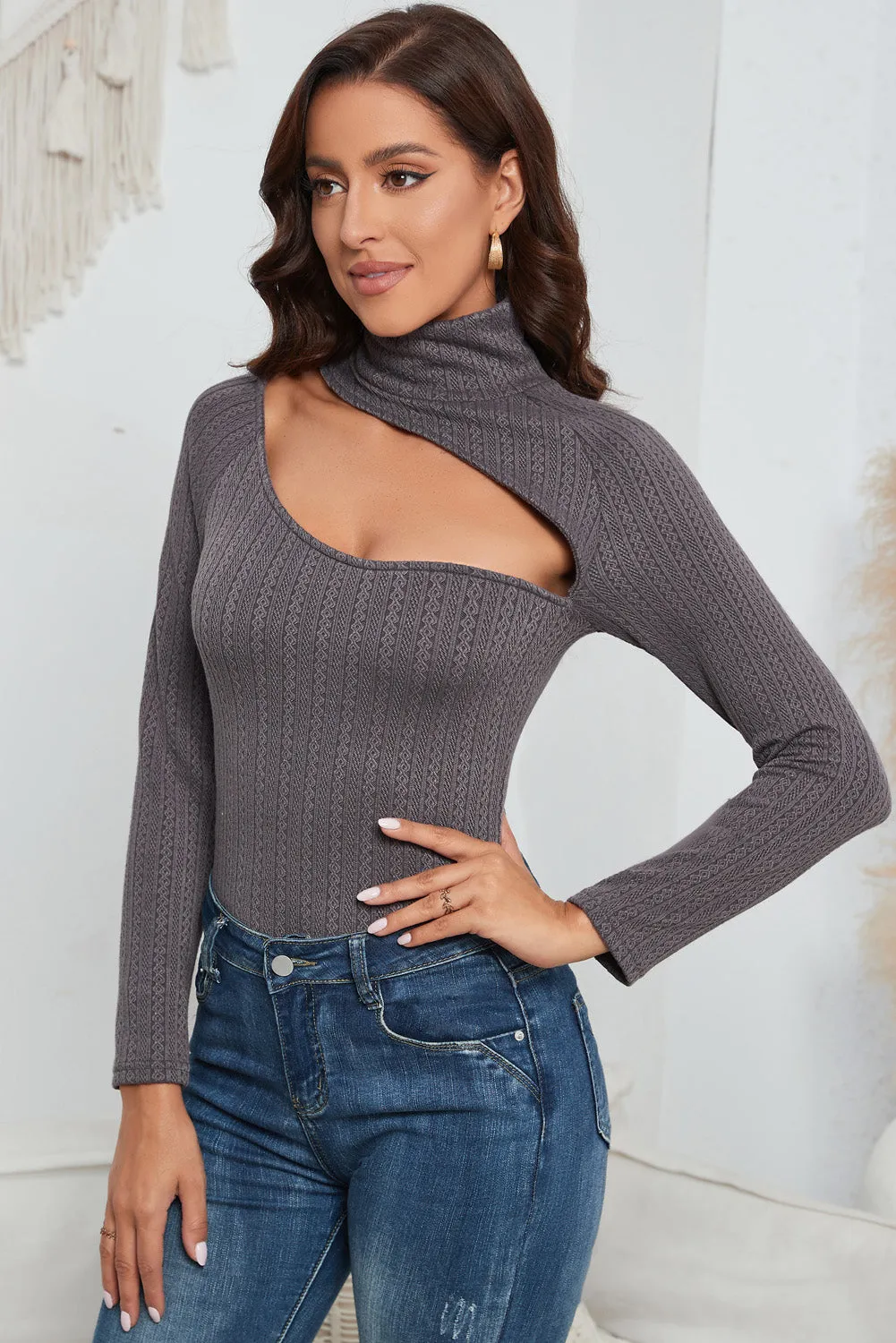 Cutout Mock Neck Long Sleeve Bodysuit sold by Charming Charlie product image thumbnail 5