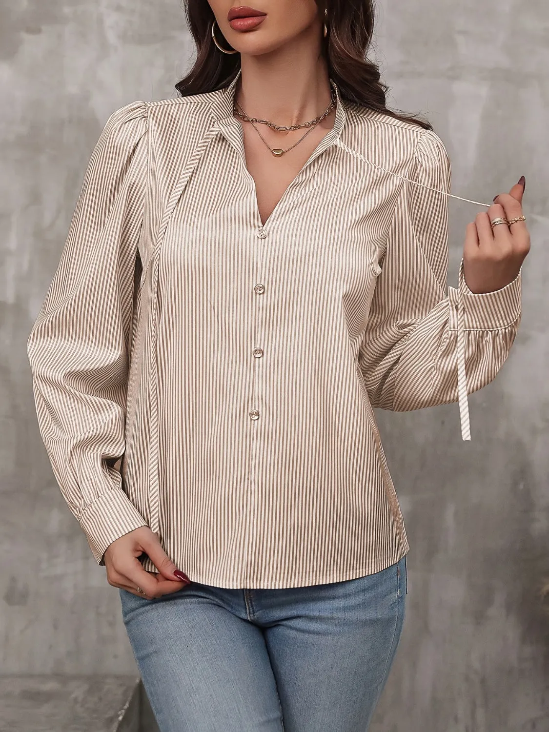 Tied Striped Long Sleeve Blouse sold by Charming Charlie product image thumbnail 3