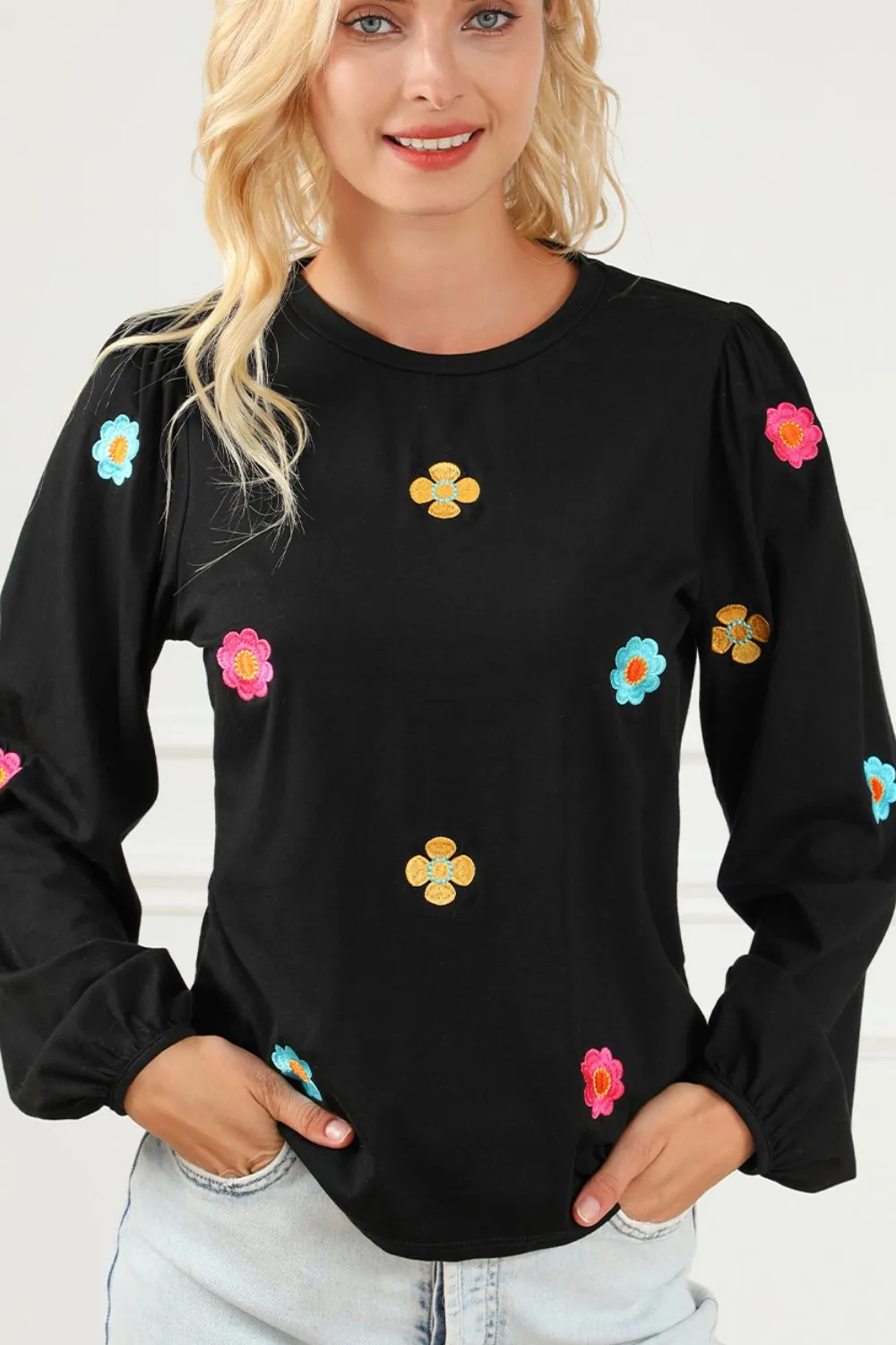 Flower Round Neck Long Sleeve Sweater sold by Charming Charlie product image thumbnail 3
