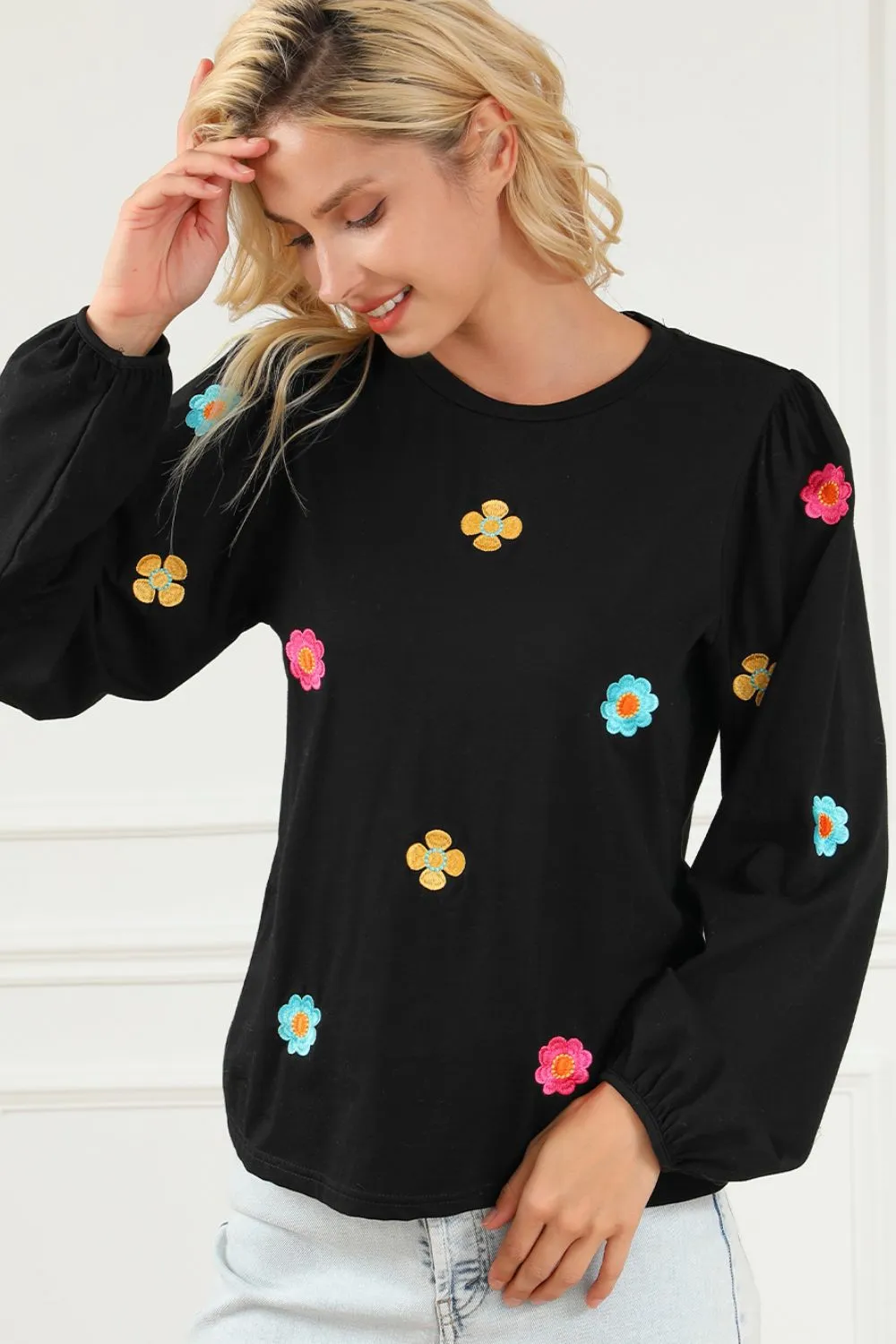 Flower Round Neck Long Sleeve Sweater sold by Charming Charlie product image thumbnail 4