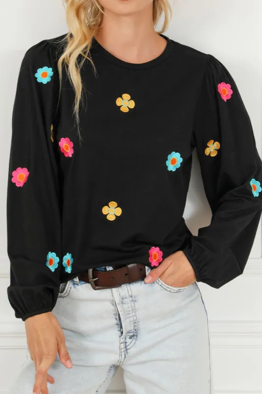 Flower Round Neck Long Sleeve Sweater sold by Charming Charlie