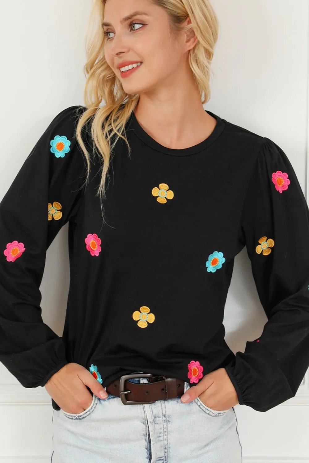 Flower Round Neck Long Sleeve Sweater sold by Charming Charlie product image thumbnail 2