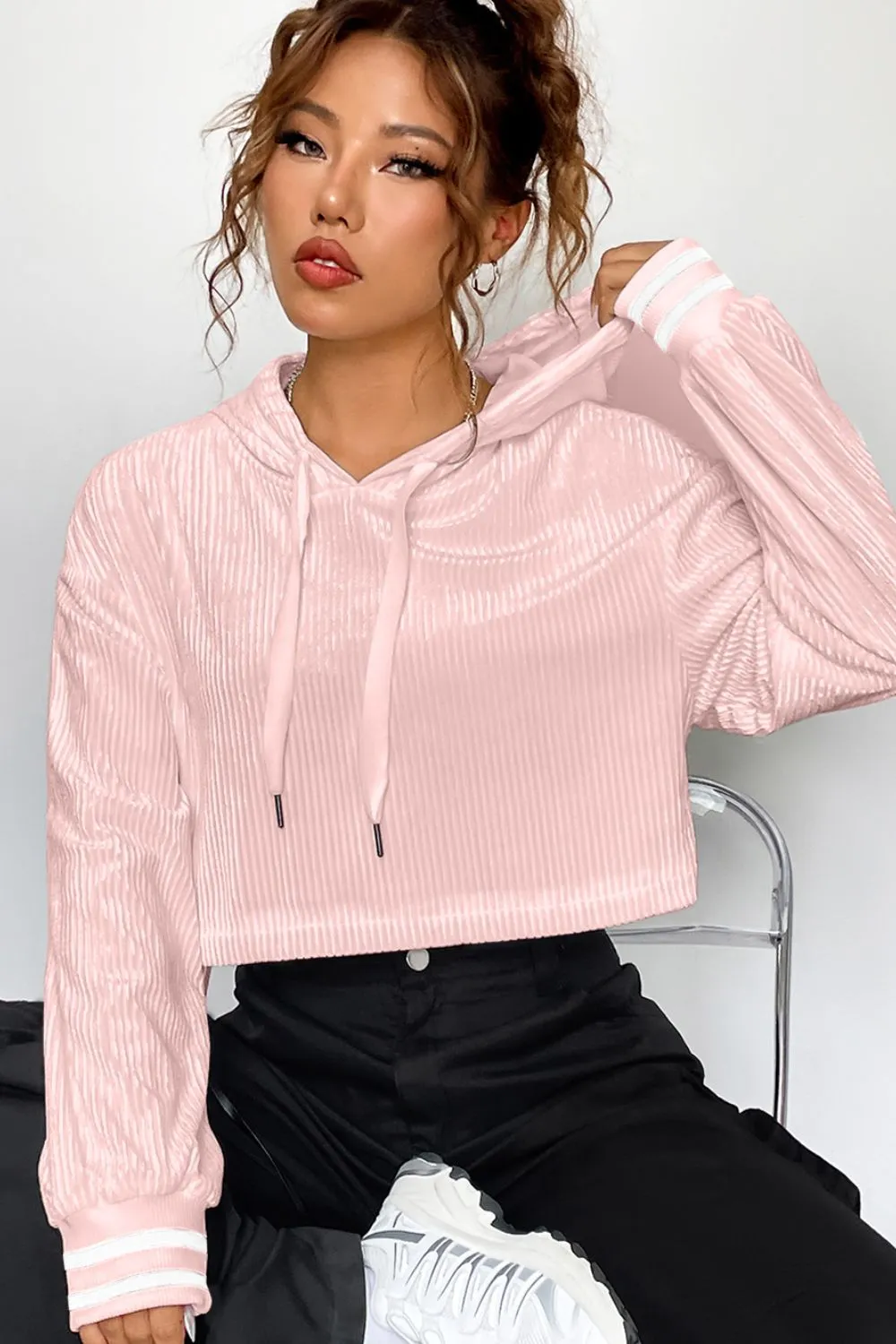 Drawstring Drop Shoulder Long Sleeve Hoodie sold by Charming Charlie product image thumbnail 4