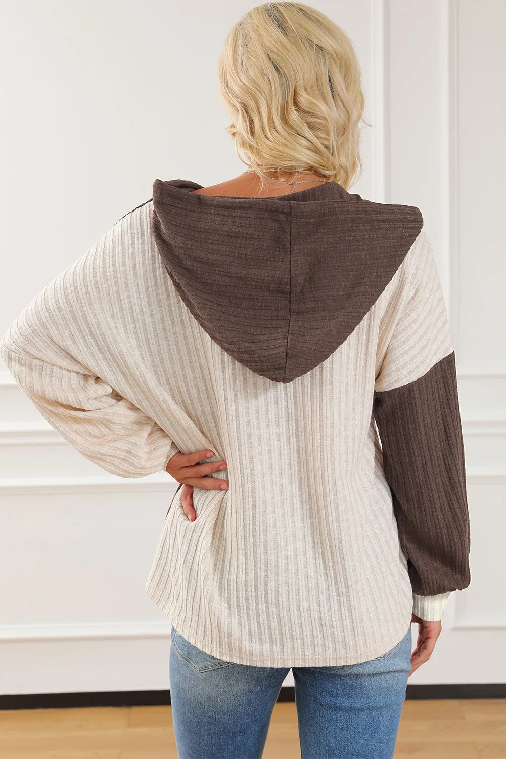 Color Block Quarter Button Long Sleeve Hoodie sold by Charming Charlie product image thumbnail 5