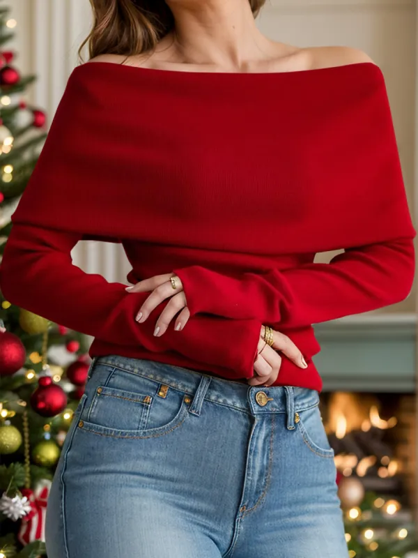 Off-Shoulder Long Sleeve Sweater sold by Charming Charlie