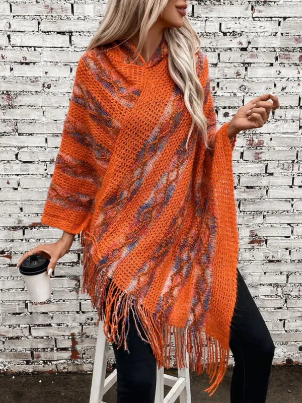 Fringe Contrast Hooded Poncho sold by Charming Charlie