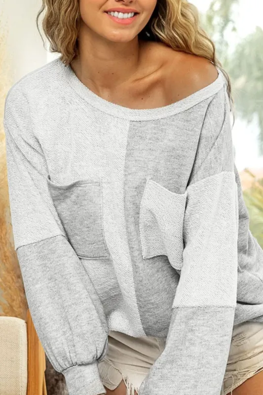 Color Block Double Chest Pocket Boat Neck Top sold by Charming Charlie