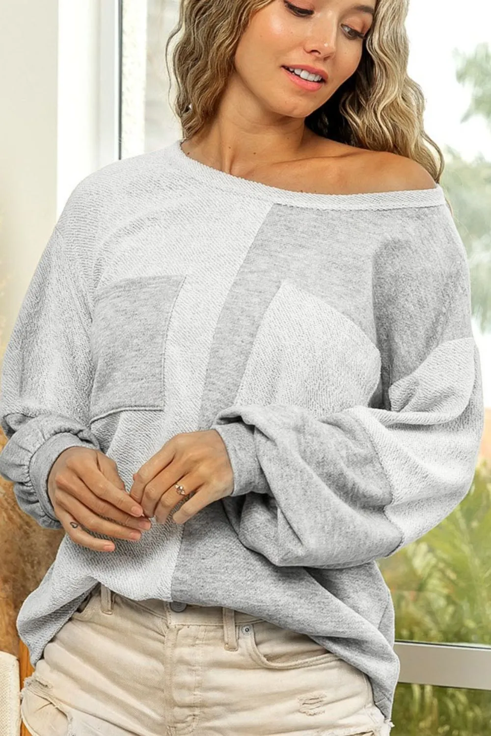 Color Block Double Chest Pocket Boat Neck Top sold by Charming Charlie product image thumbnail 3