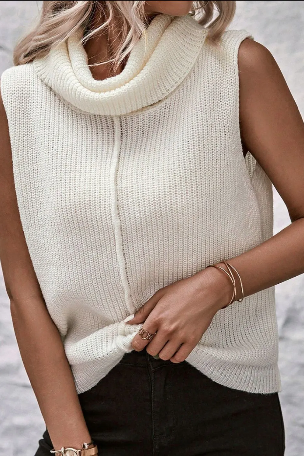 Central Seam Turtleneck Sleeveless Sweater Vest sold by Charming Charlie product image thumbnail 2