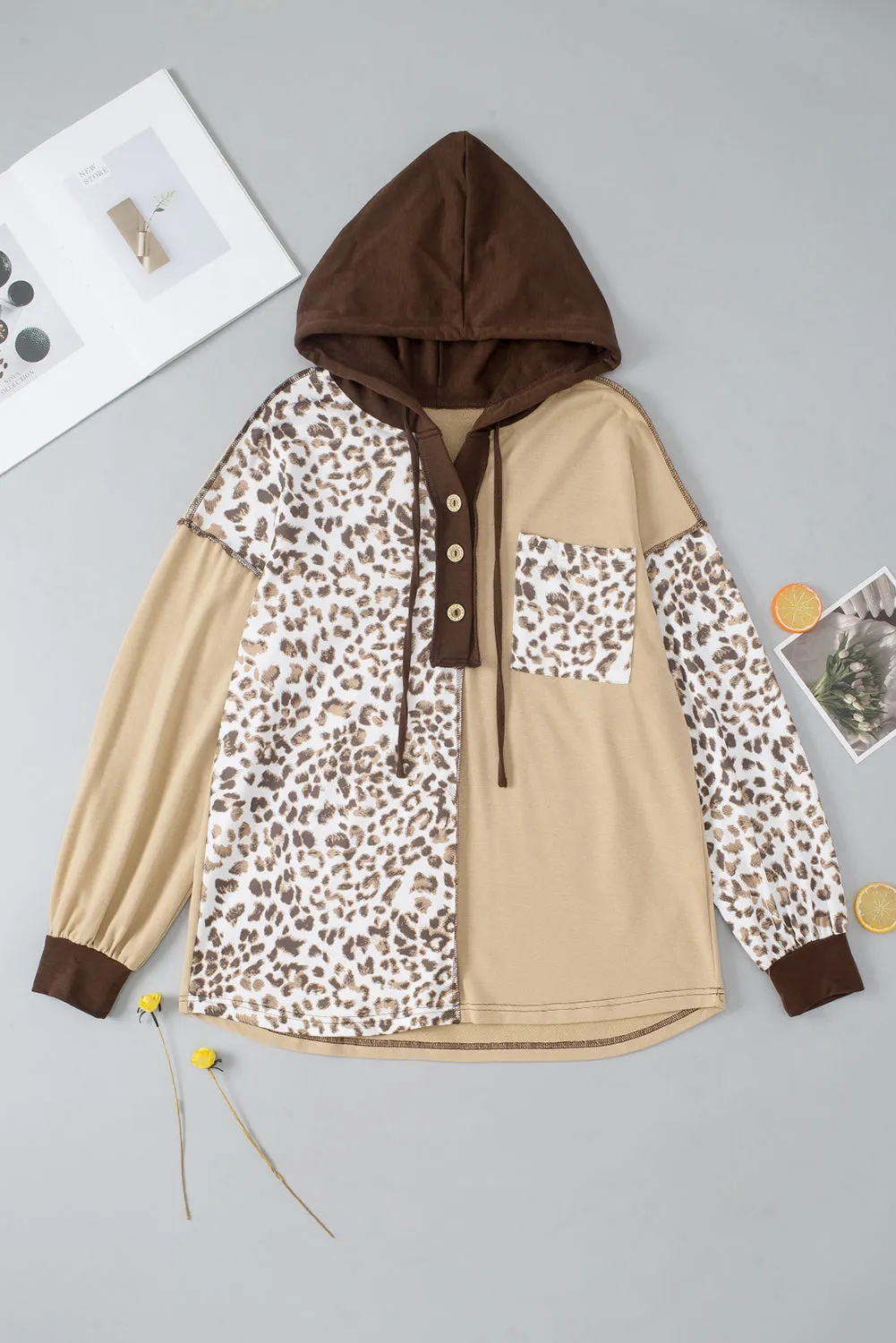 Leopard Drawstring Chest Pocket Hoodie sold by Charming Charlie product image thumbnail 4