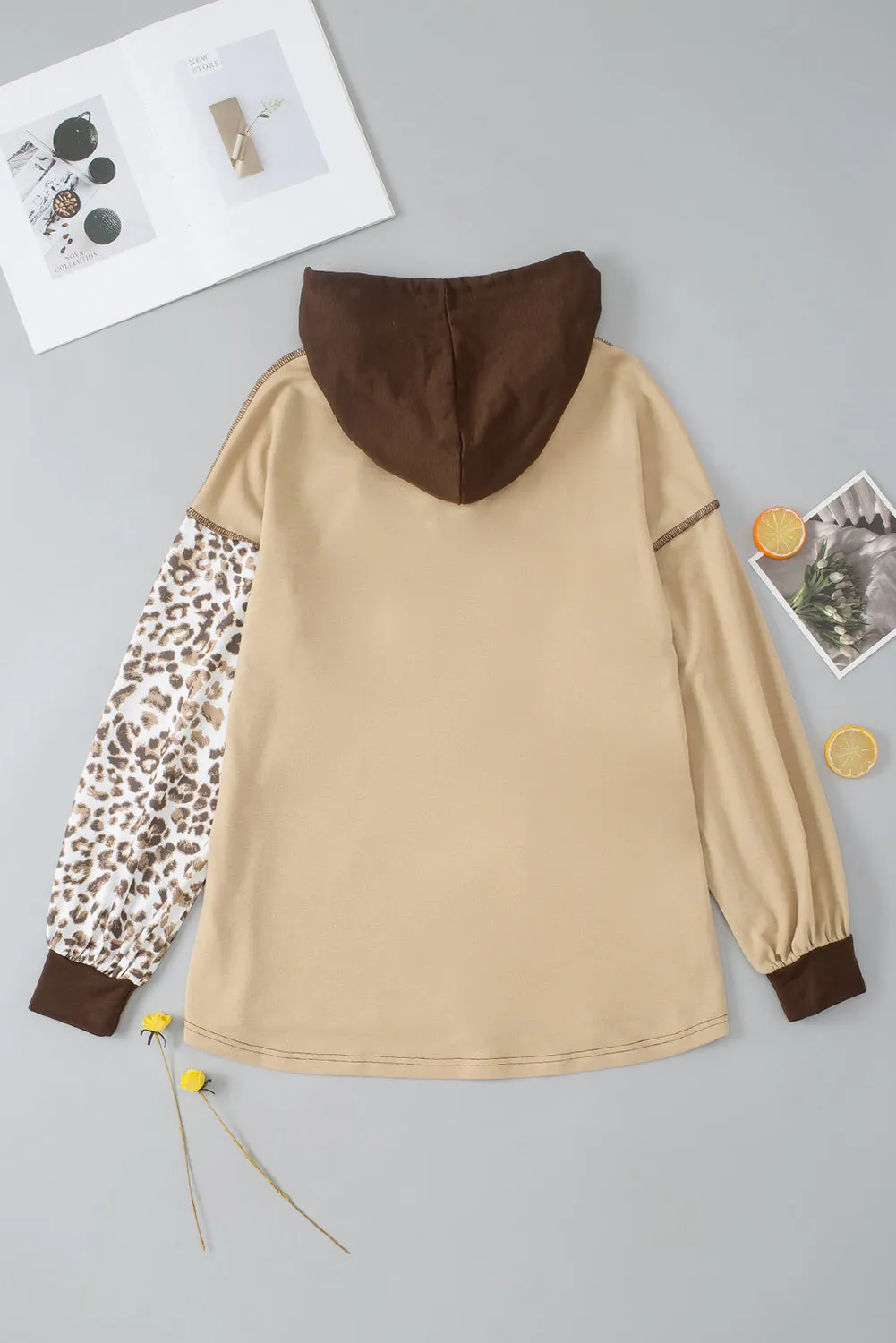 Leopard Drawstring Chest Pocket Hoodie sold by Charming Charlie product image thumbnail 5