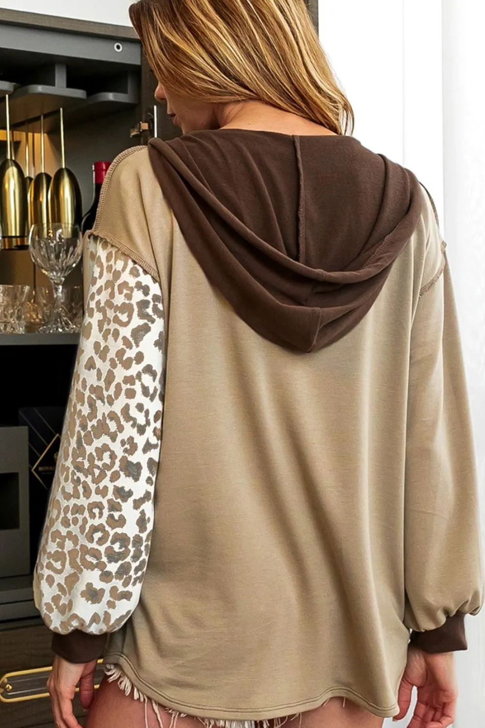 Leopard Drawstring Chest Pocket Hoodie sold by Charming Charlie product image thumbnail 3