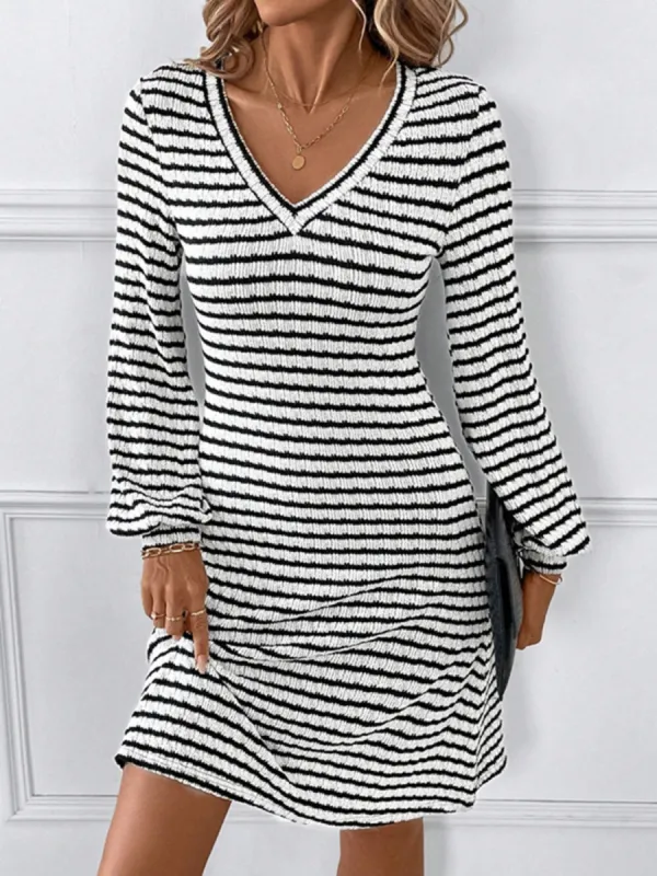 Striped V-Neck Long Sleeve Dress sold by Charming Charlie