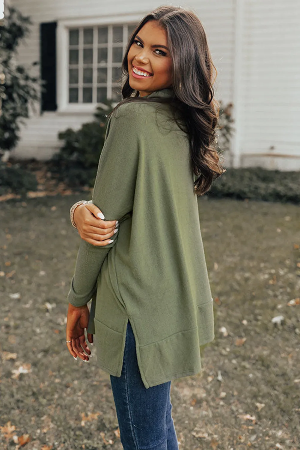 Side Slit High-Low Cowl Neck Long Sleeve Blouse sold by Charming Charlie product image thumbnail 3