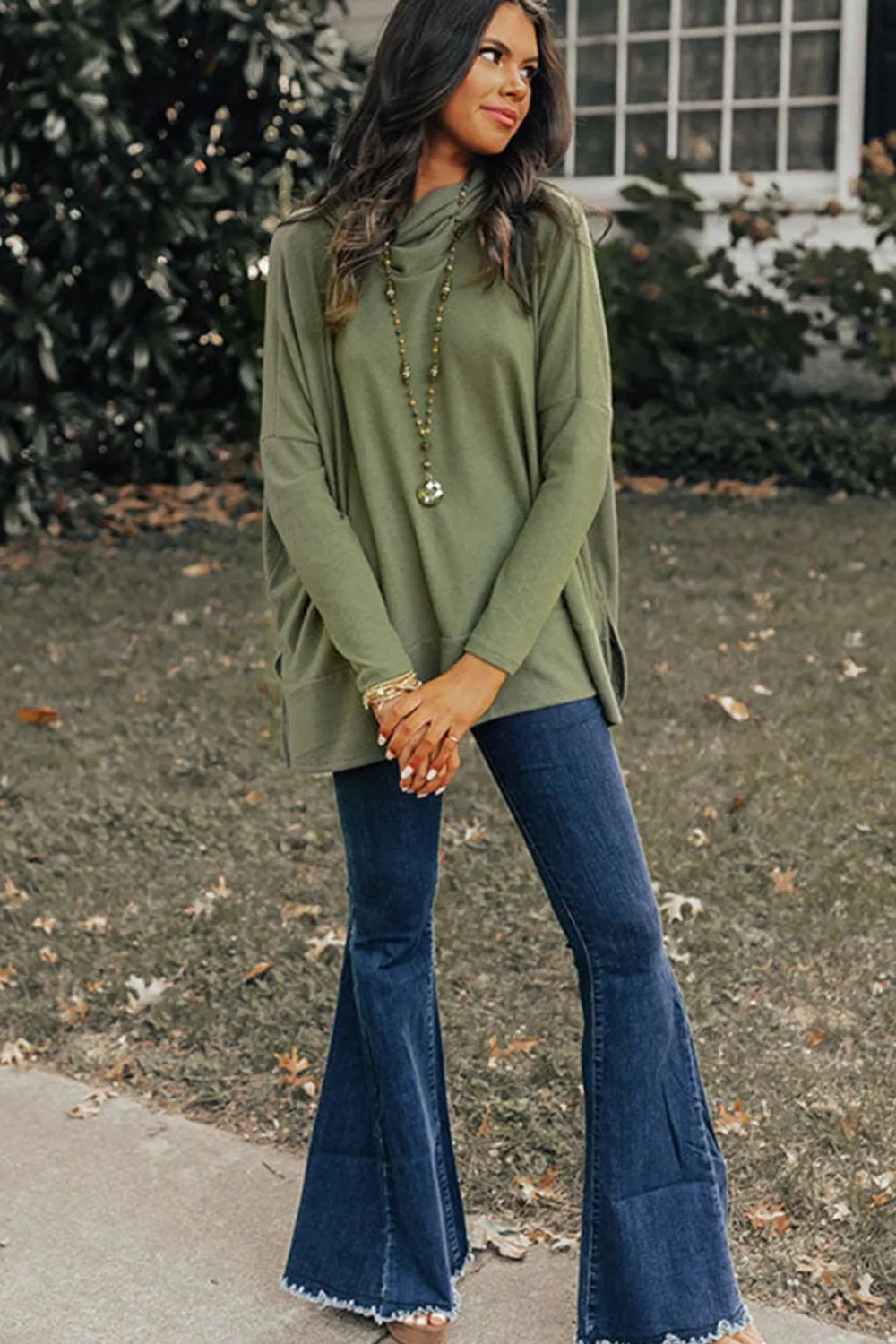 Side Slit High-Low Cowl Neck Long Sleeve Blouse sold by Charming Charlie product image thumbnail 4