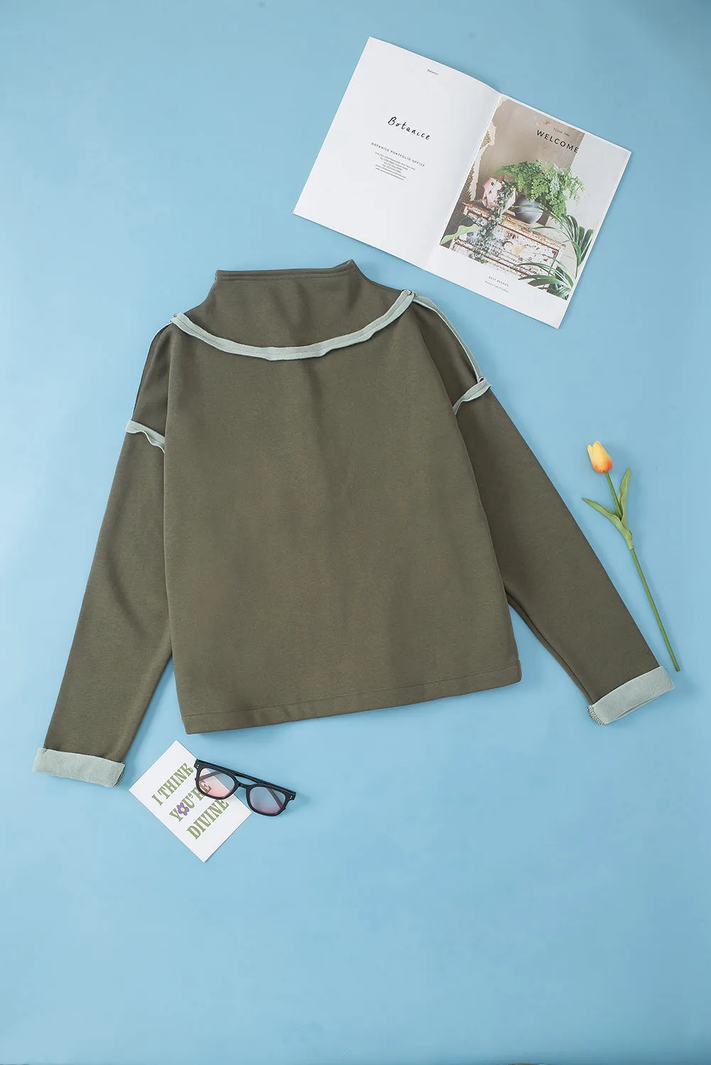 Exposed Seam Half Snap Long Sleeve Sweatshirt sold by Charming Charlie product image thumbnail 5