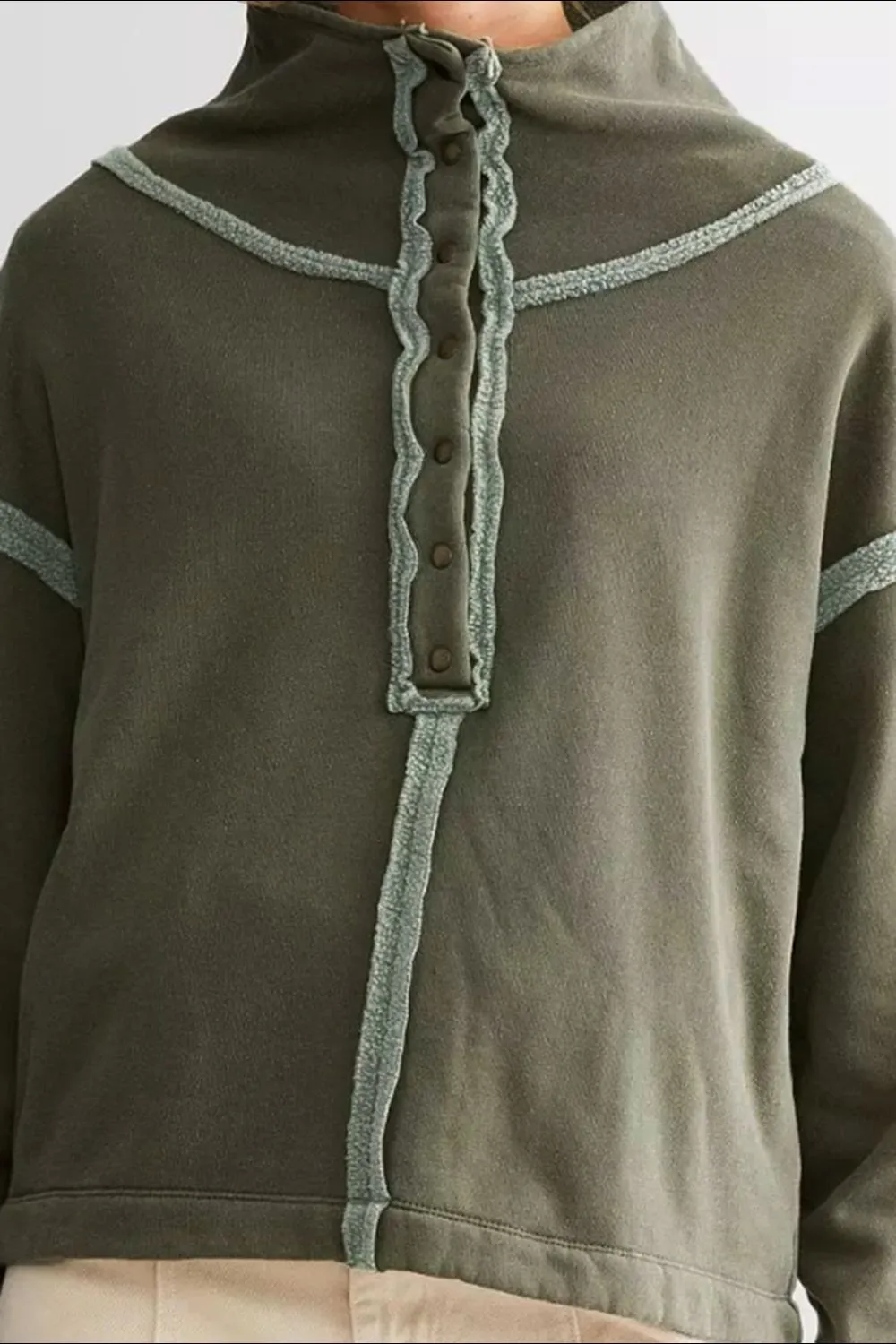 Exposed Seam Half Snap Long Sleeve Sweatshirt sold by Charming Charlie product image thumbnail 2