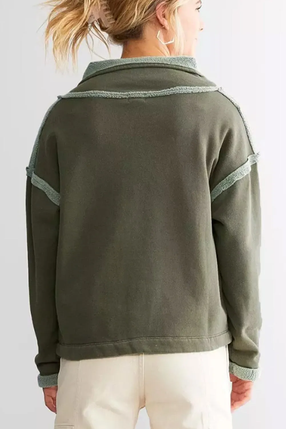 Exposed Seam Half Snap Long Sleeve Sweatshirt sold by Charming Charlie product image thumbnail 3