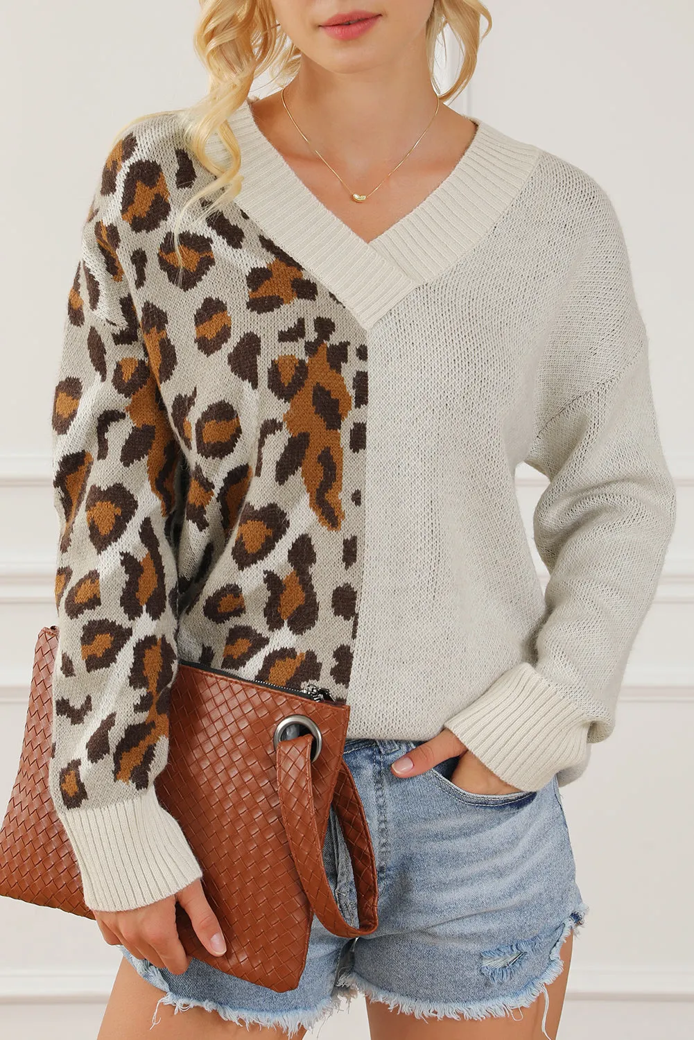 Leopard V Neck Drop Shoulder Sweater sold by Charming Charlie product image thumbnail 2