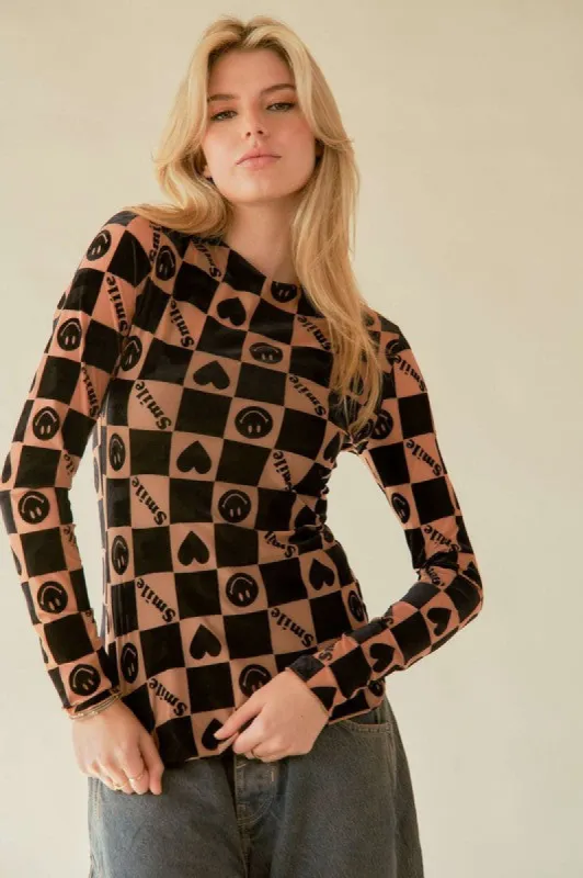 Davi & Dani Heart Print Long Sleeve Top sold by Charming Charlie