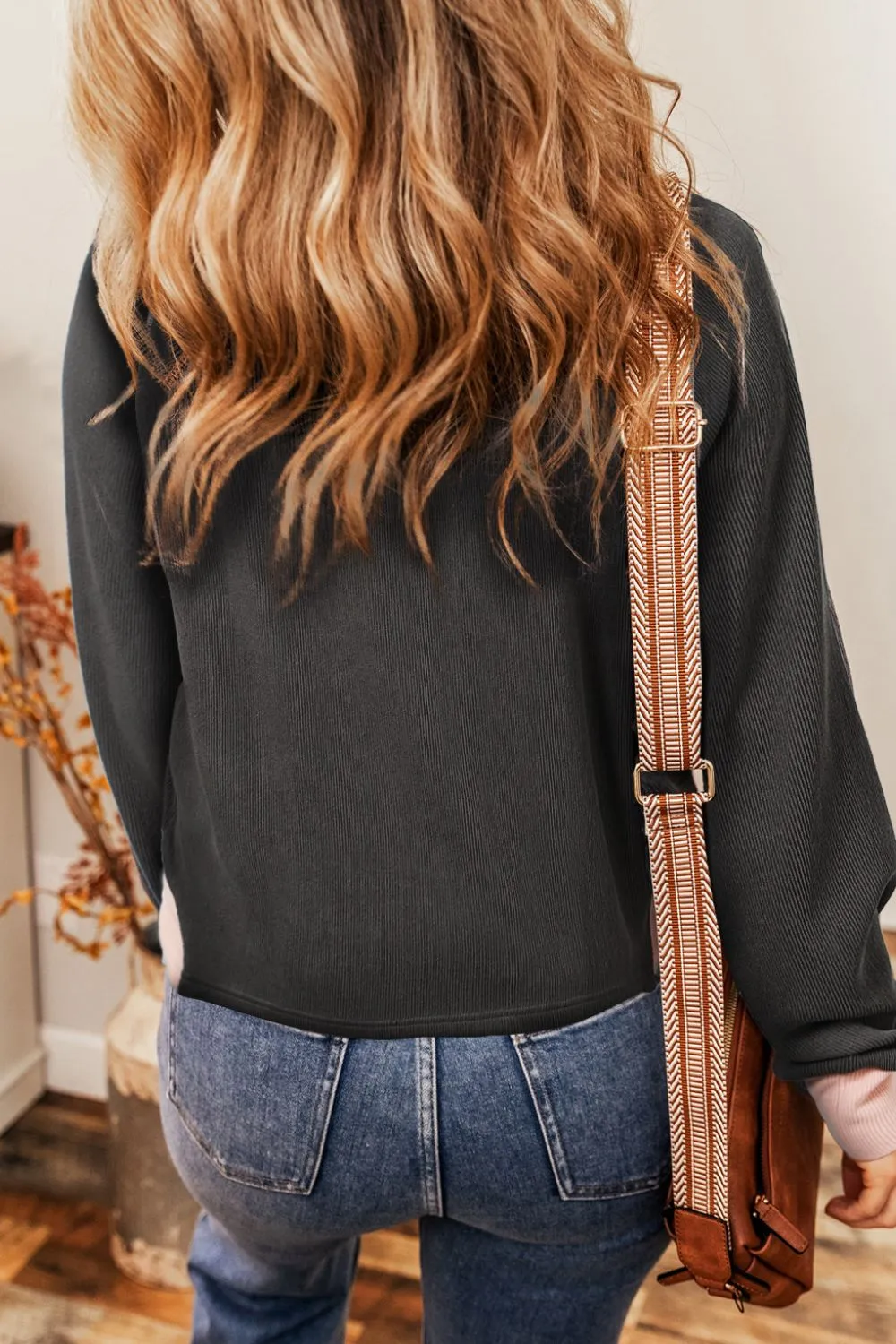 Textured Contrast Stitching Raglan Sleeve Top sold by Charming Charlie product image thumbnail 3