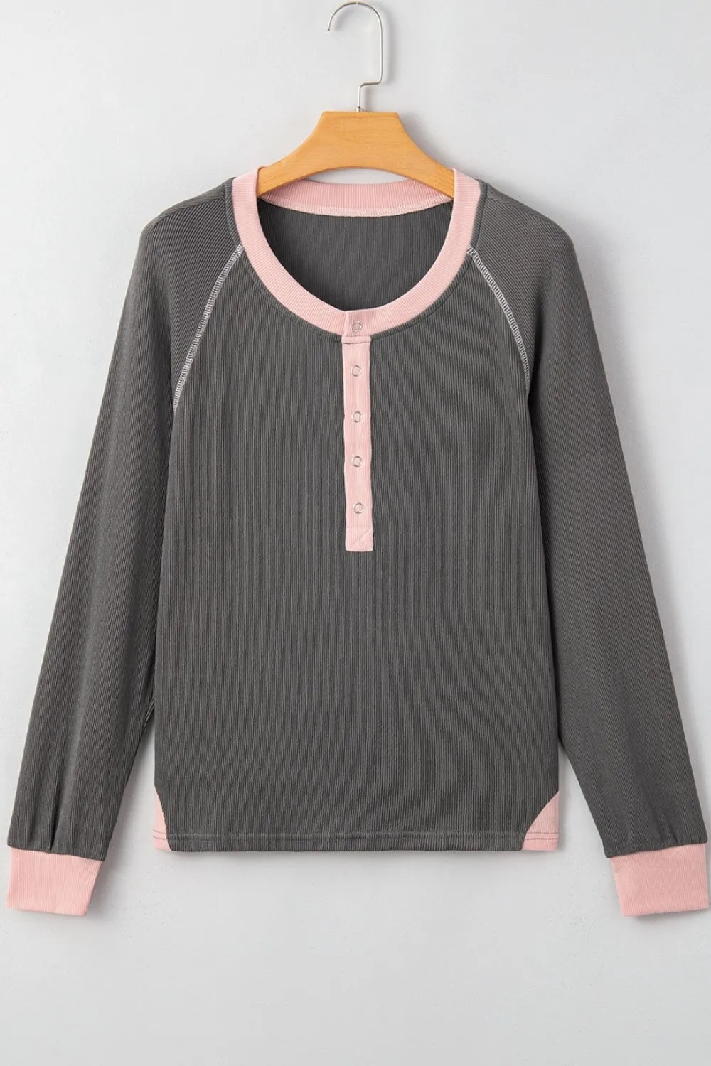 Textured Contrast Stitching Raglan Sleeve Top sold by Charming Charlie product image thumbnail 4