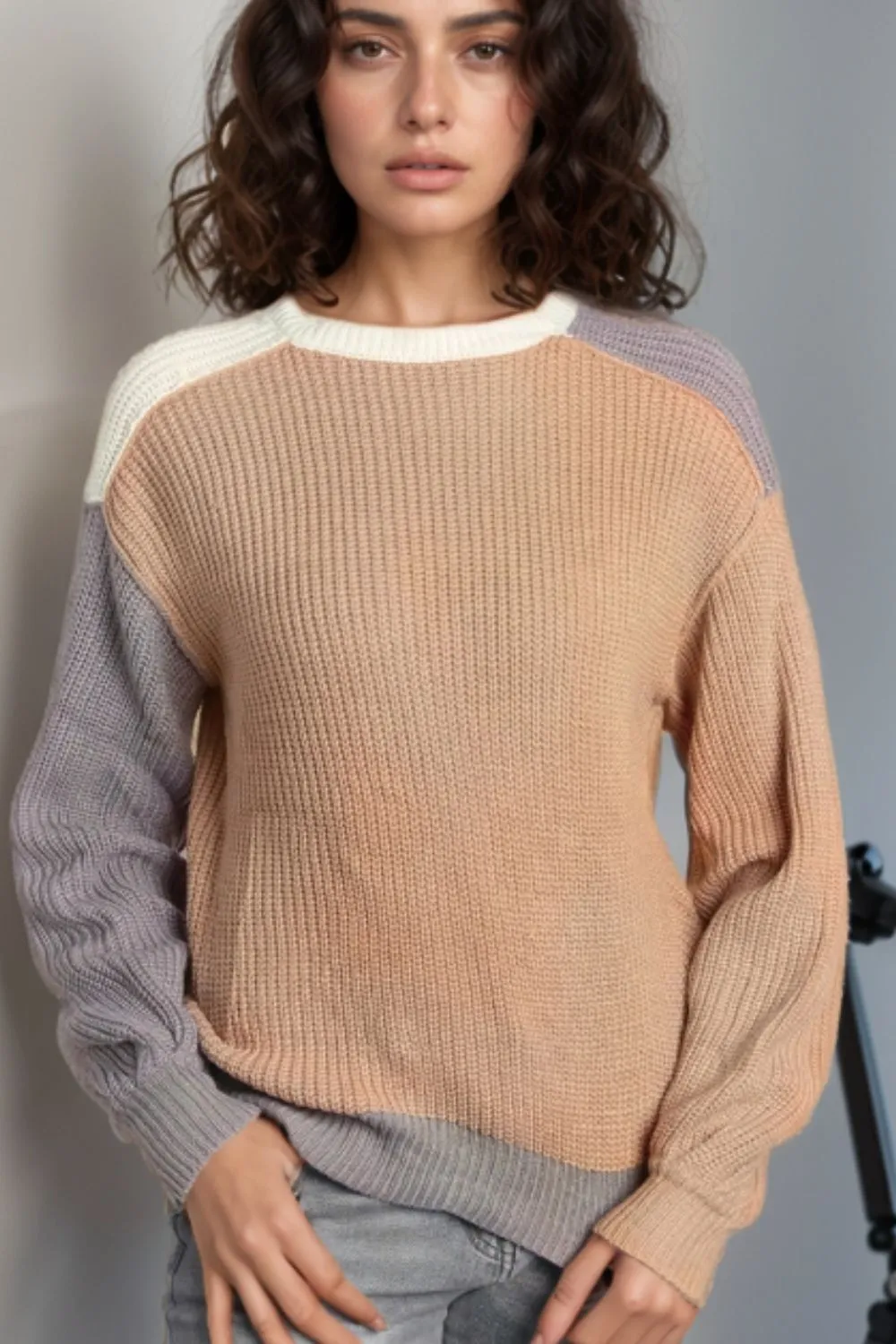 Color Block Round Neck Drop Shoulder Sweater sold by Charming Charlie