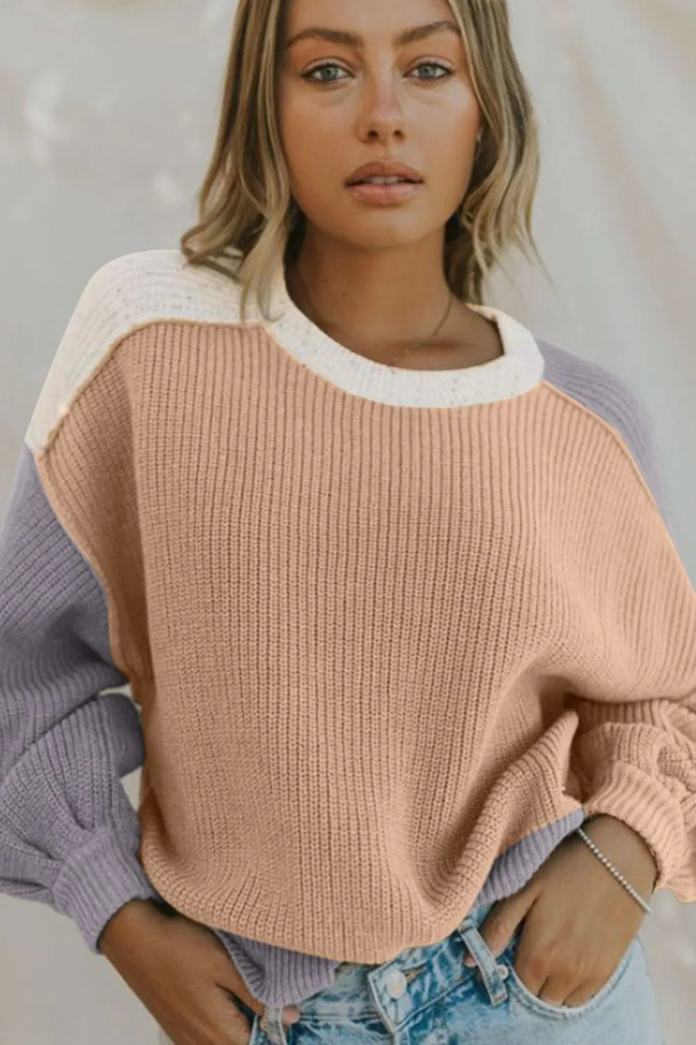 Color Block Round Neck Drop Shoulder Sweater sold by Charming Charlie product image thumbnail 5
