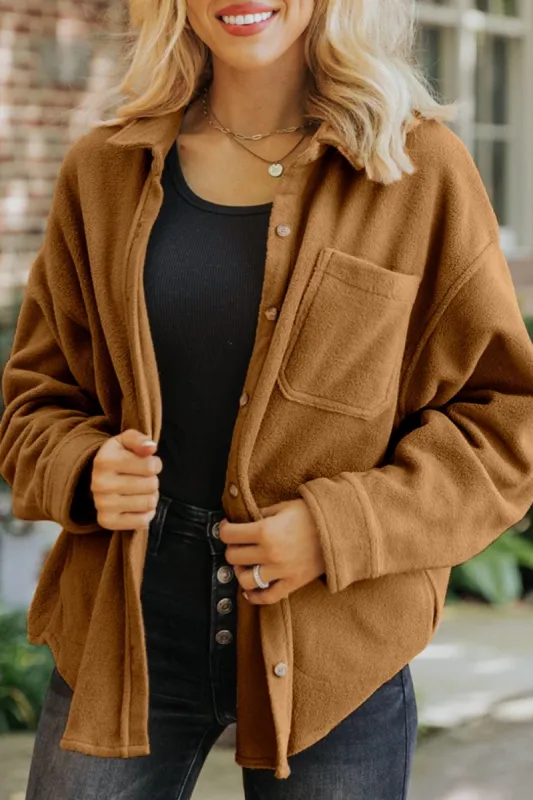 Collared Neck Long Sleeve Fleece Shacket sold by Charming Charlie