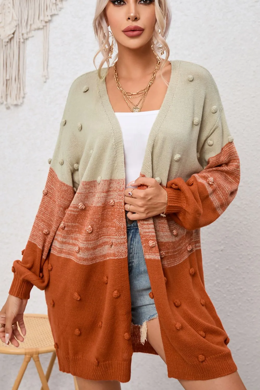 Pompom Color Block Open Front Cardigan sold by Charming Charlie product image thumbnail 4