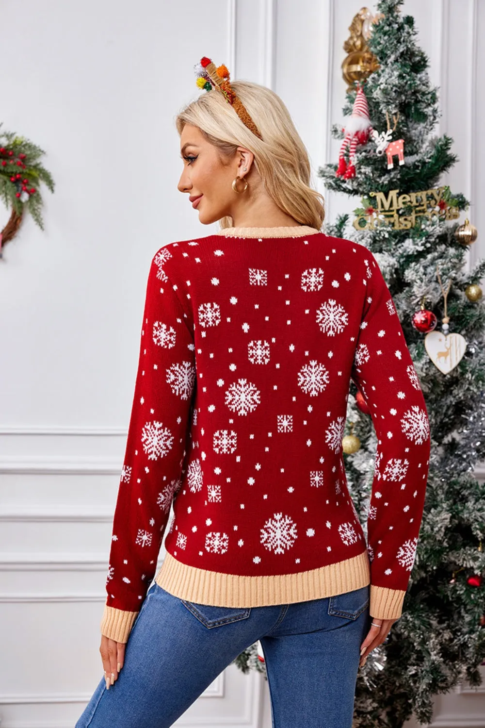 Christmas Pattern Round Neck Long Sleeve Sweater sold by Charming Charlie product image thumbnail 5