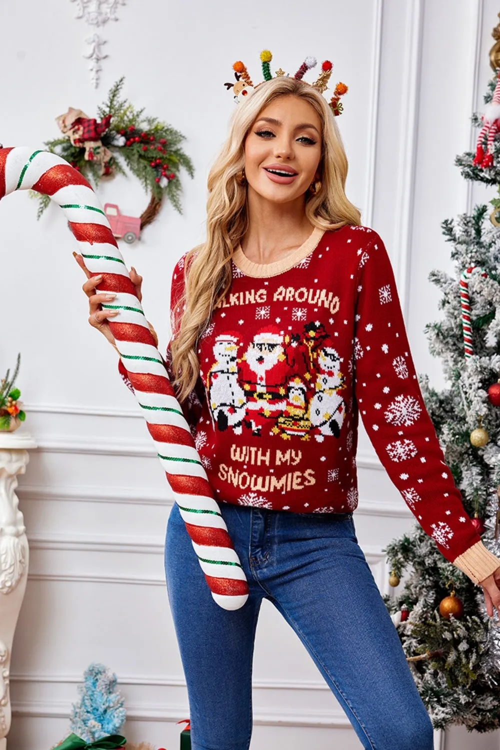Christmas Pattern Round Neck Long Sleeve Sweater sold by Charming Charlie product image thumbnail 2
