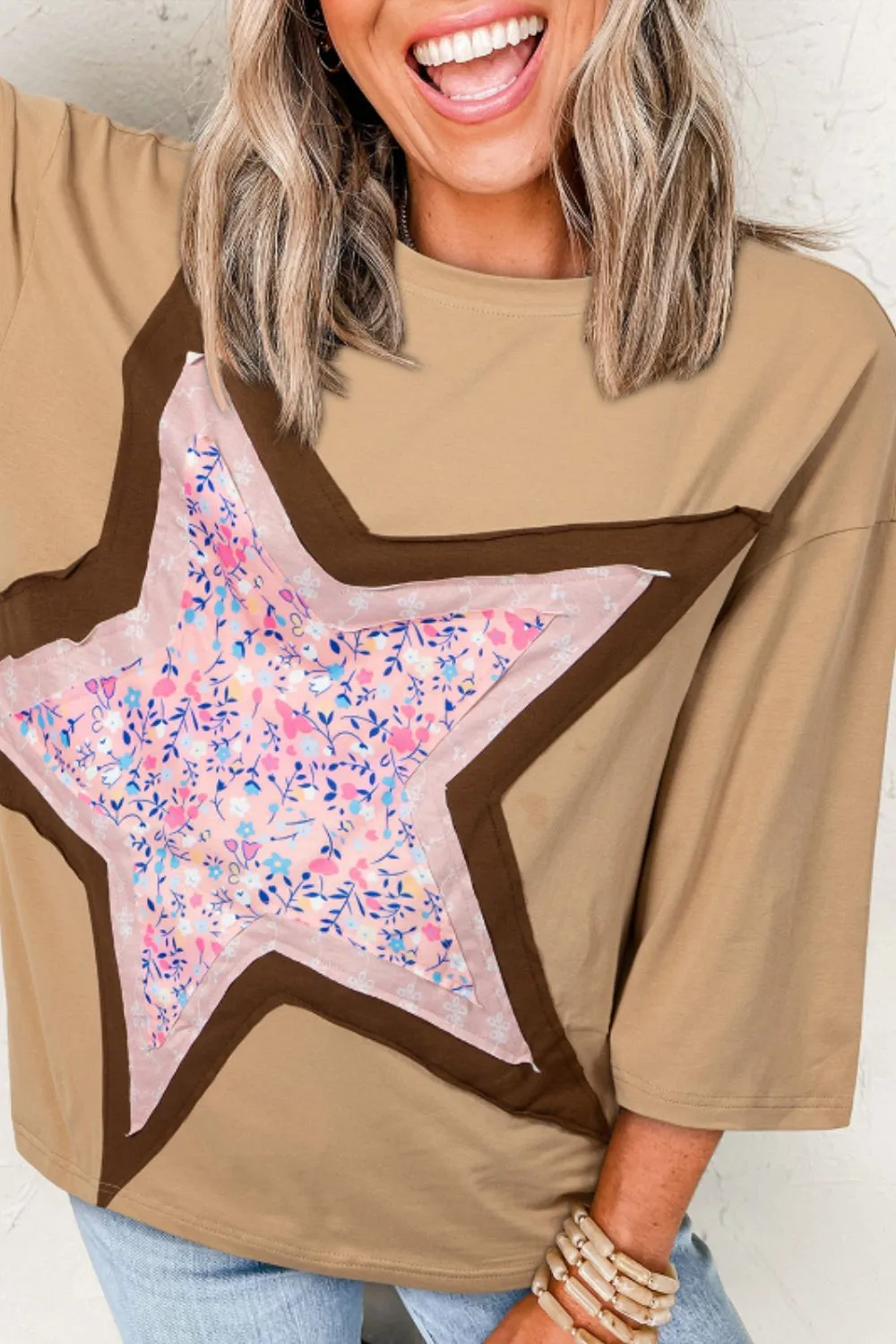 Star Applique Patch Round Neck T-Shirt sold by Charming Charlie product image thumbnail 2
