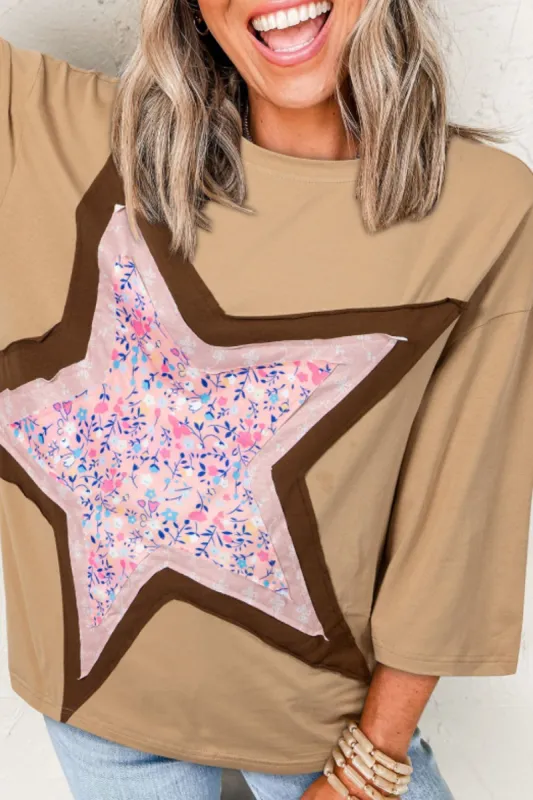 Star Applique Patch Round Neck T-Shirt sold by Charming Charlie