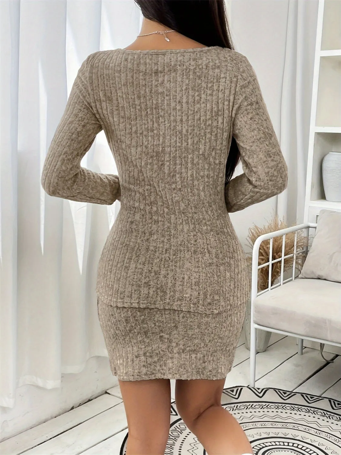 Square Neck Button Up Long Sleeve Top and Skirt Set sold by Charming Charlie product image thumbnail 2