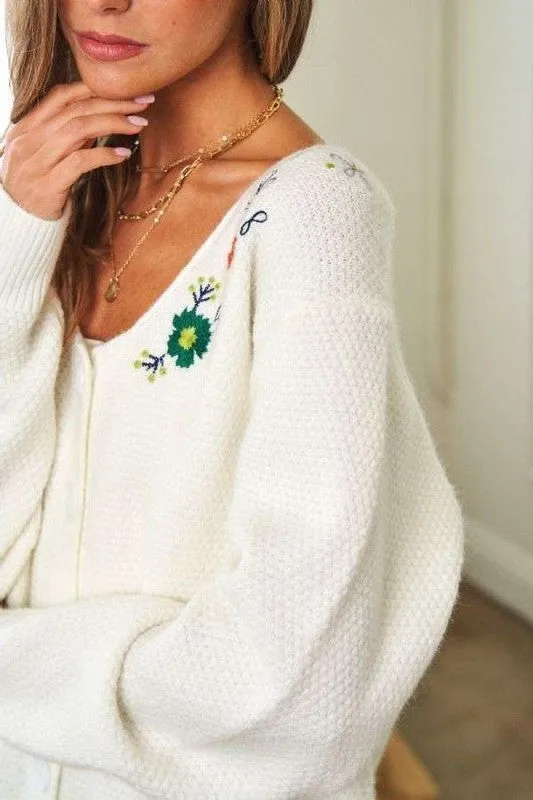 Davi & Dani Flower Embroidered Button Up Long Sleeve Cardigan sold by Charming Charlie product image thumbnail 5