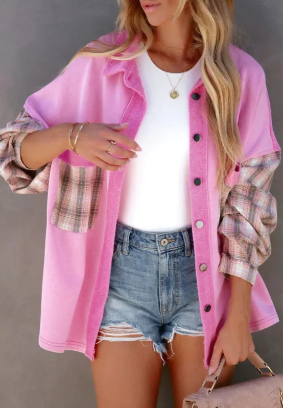 Plaid Button Up Shacket with Chest Pockets sold by Charming Charlie