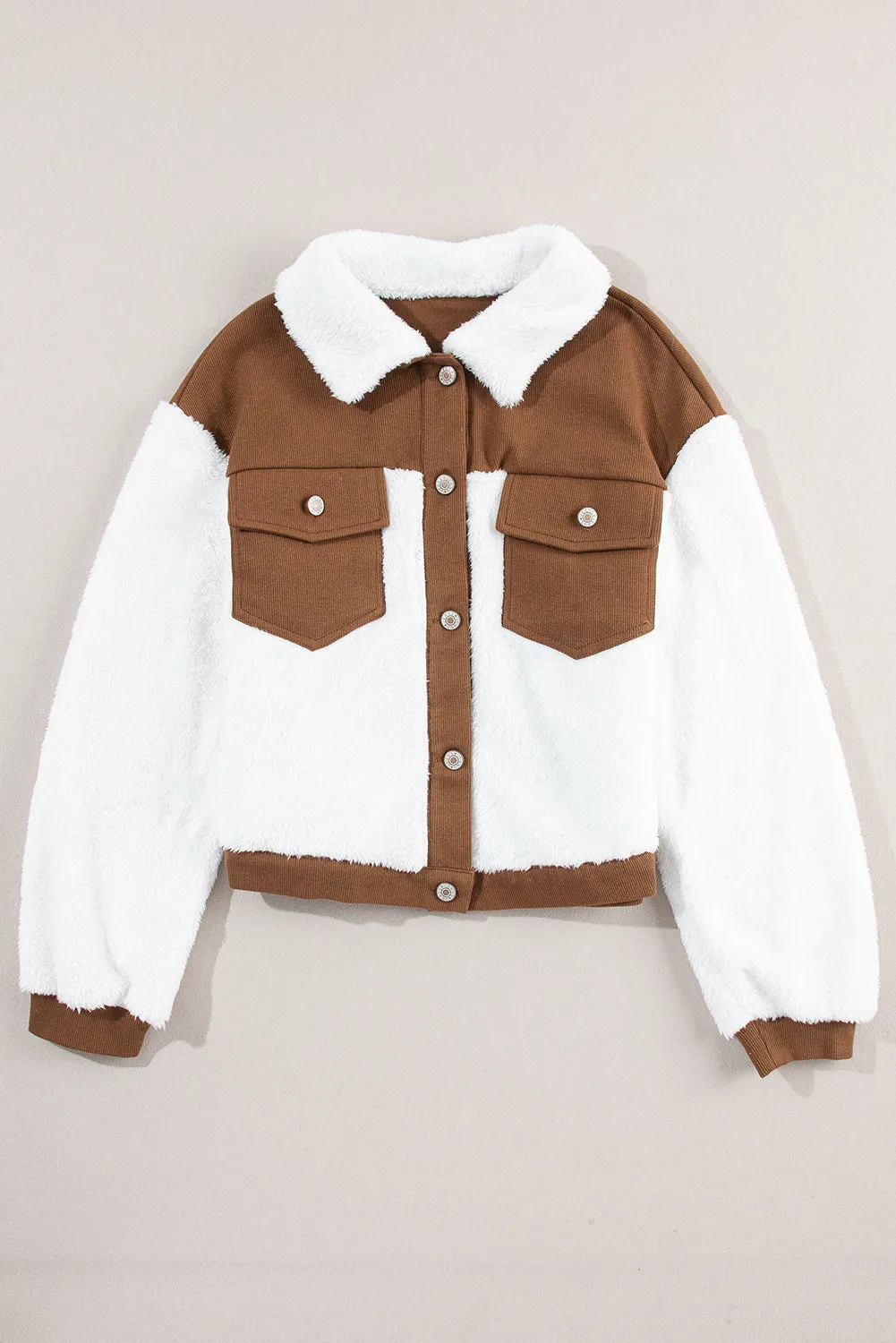 Corduroy Contrast Patchwork Fuzzy Jacket sold by Charming Charlie product image thumbnail 3