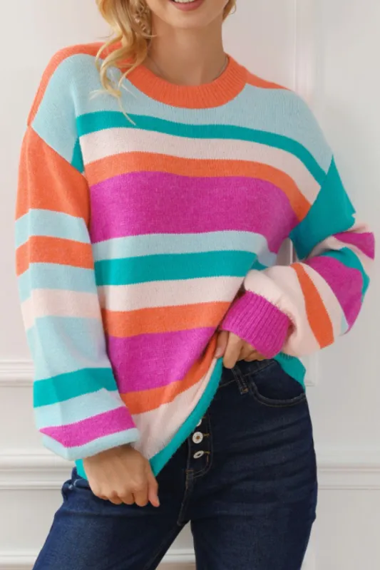 Striped Round Neck Drop Shoulder Sweater sold by Charming Charlie