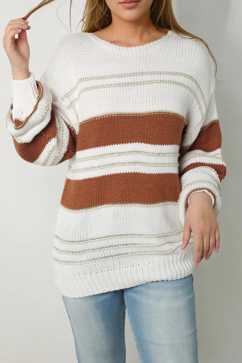 Striped Round Neck Dropped Shoulder Sweater sold by Charming Charlie product image thumbnail 5