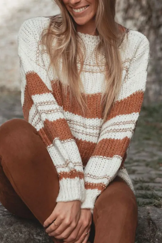 Striped Round Neck Dropped Shoulder Sweater sold by Charming Charlie