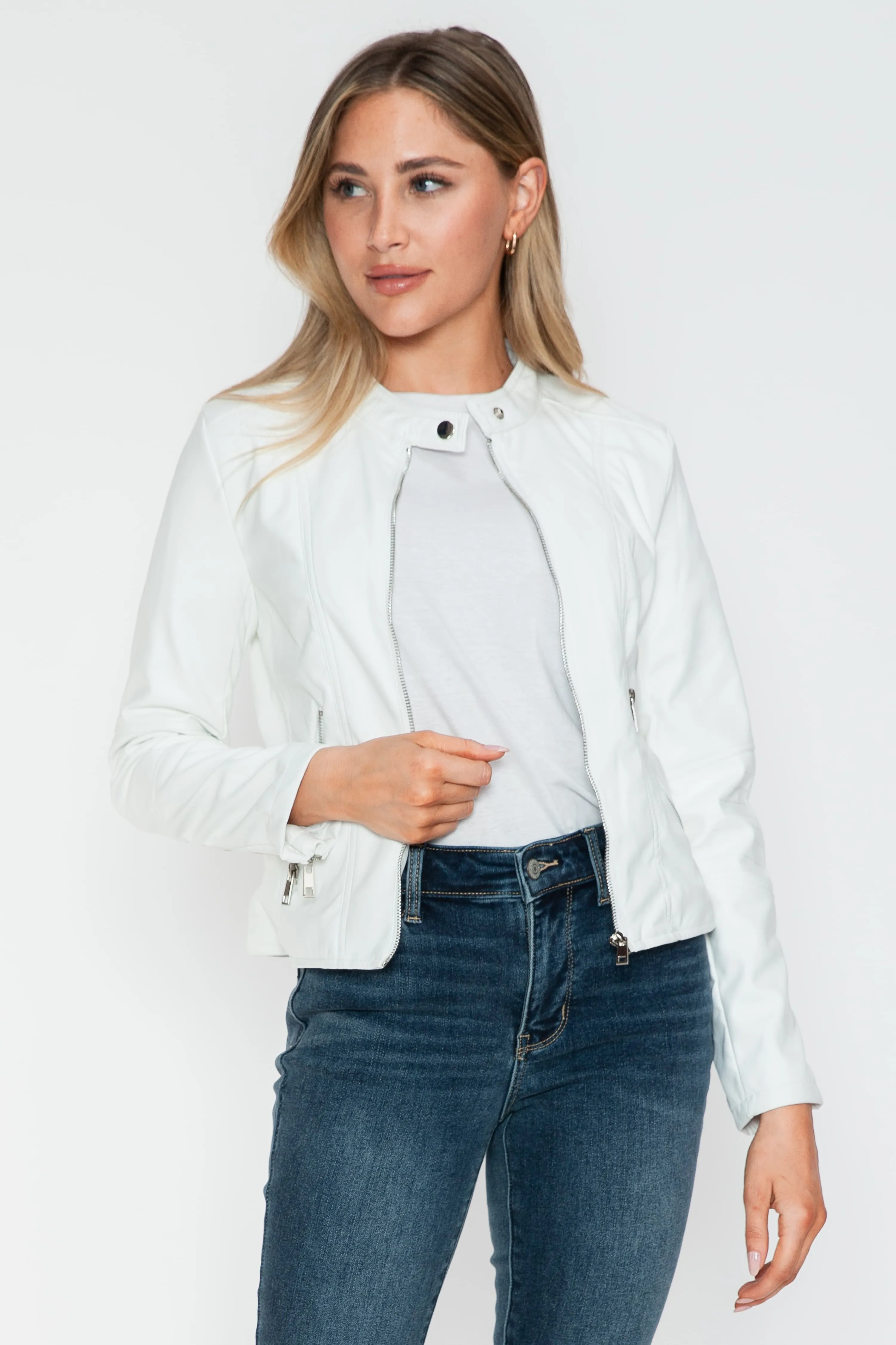 Snobbish PU Leather Zip Up Jacket with Pockets sold by Charming Charlie product image thumbnail 4