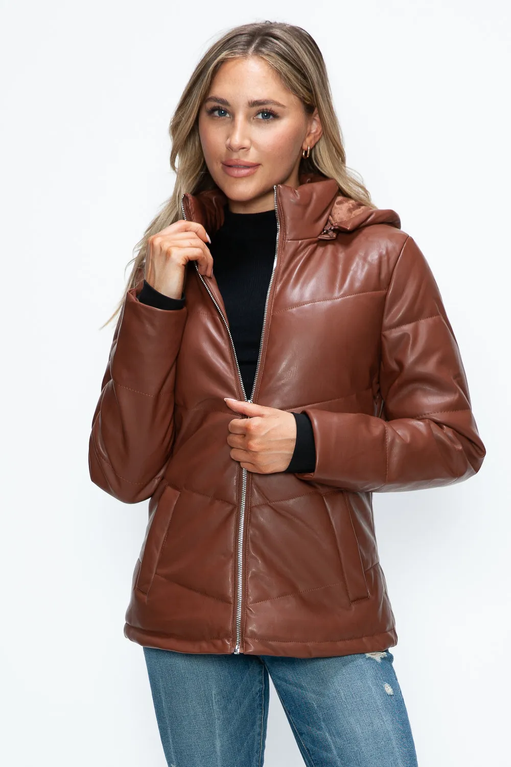 How Dare U Pocketed Zip Up Puffer Jacket with Removable Hood sold by Charming Charlie product image thumbnail 5