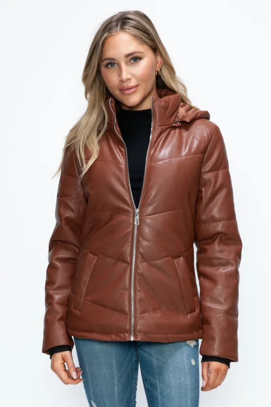 How Dare U Pocketed Zip Up Puffer Jacket with Removable Hood sold by Charming Charlie