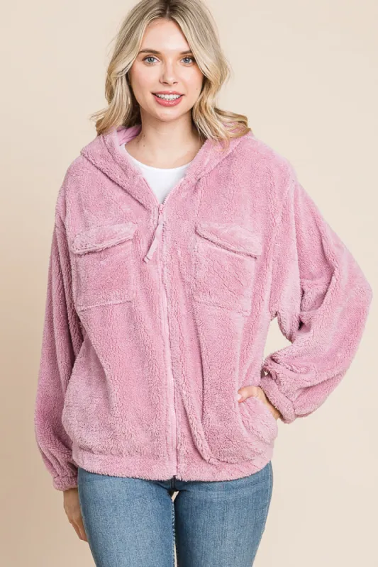 Culture Code Faux Fur Zip Up Hooded Jacket with Side Pockets sold by Charming Charlie