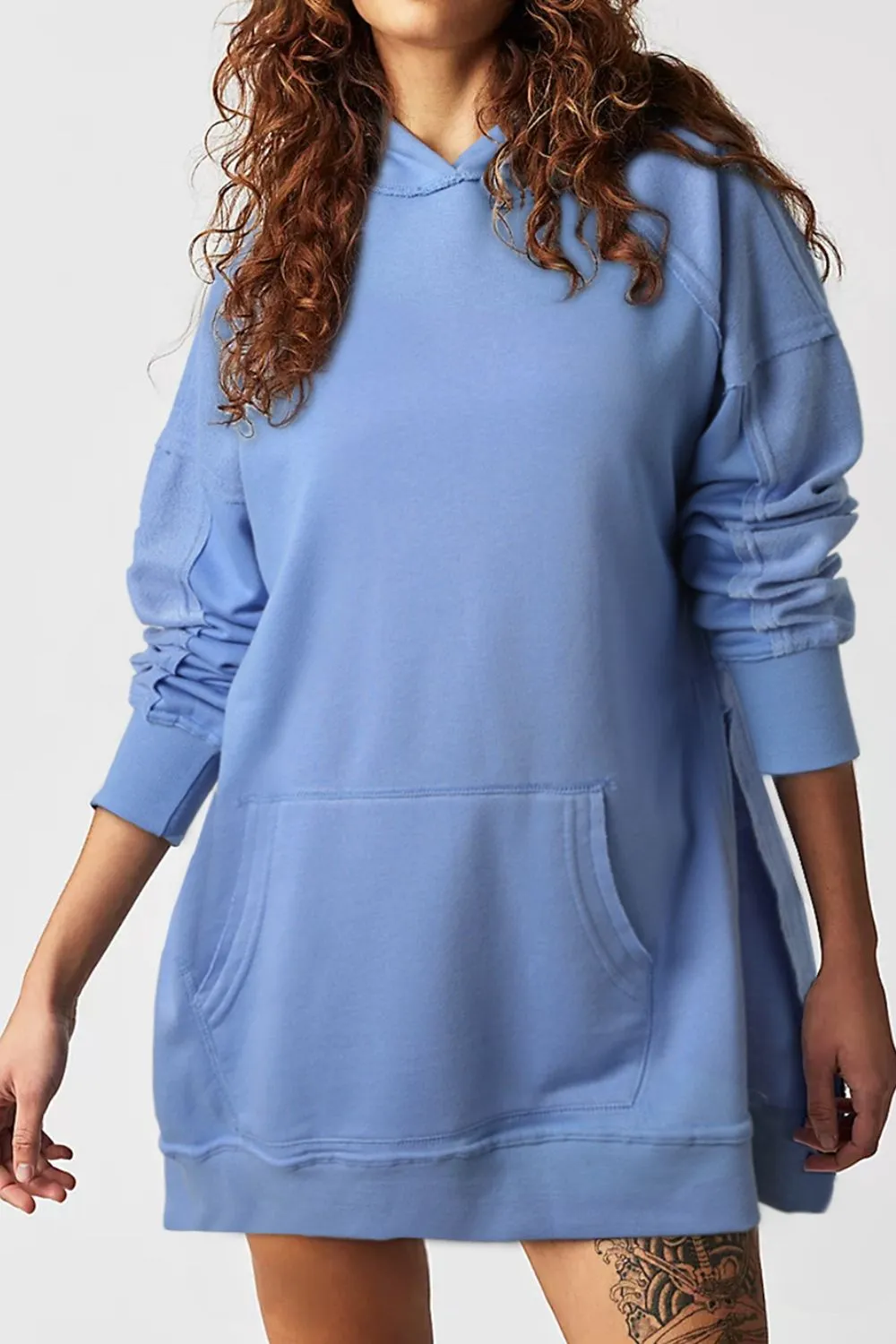 Exposed Seam Kangaroo Pocket Long Sleeve Hoodie sold by Charming Charlie