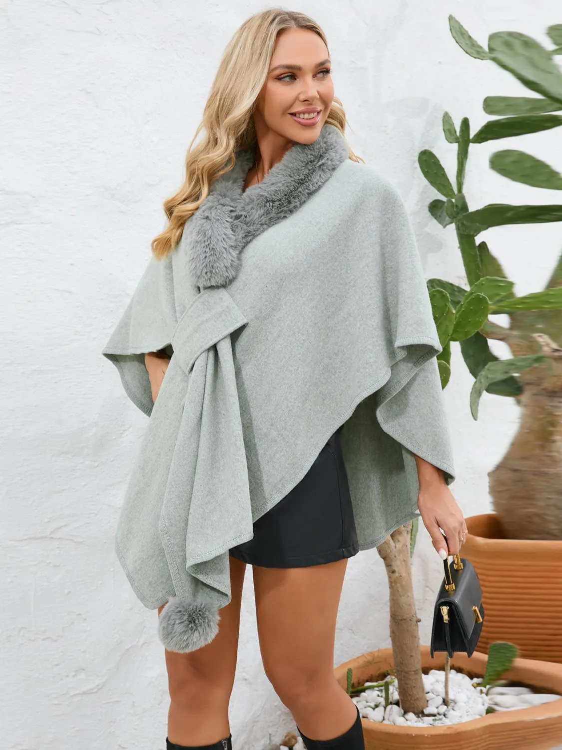 Fuzzy Trim Open Front Poncho sold by Charming Charlie product image thumbnail 3